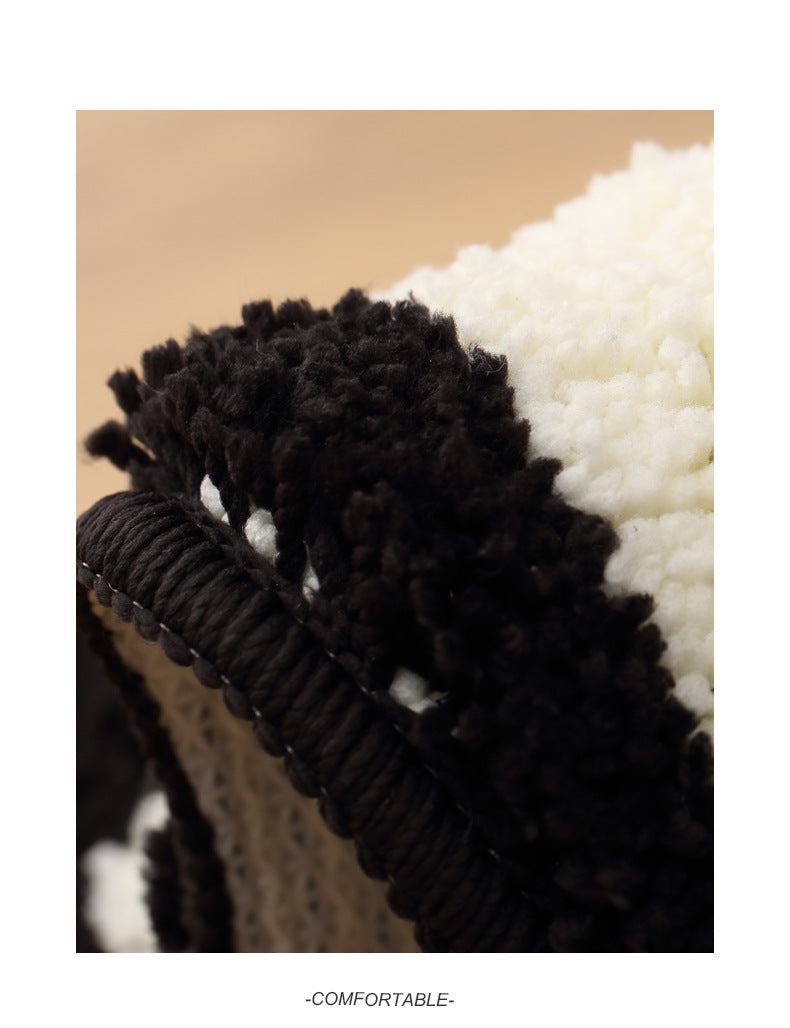 Black and White Heart Pattern Plush Anti-Slip Accent Rug