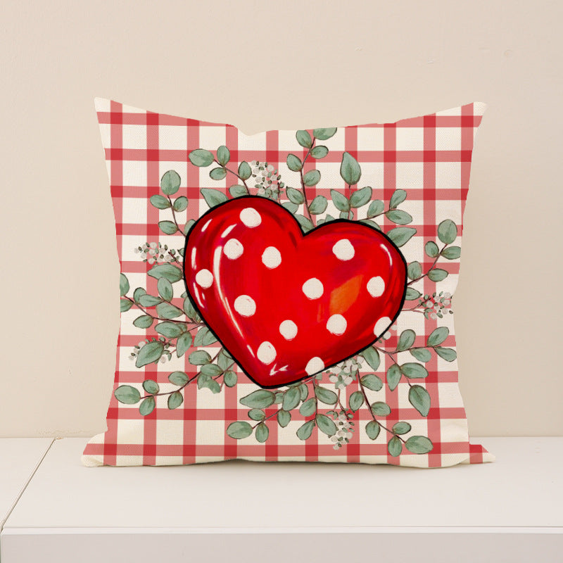 Valentine Gingham Heart Print Linen Pillow Cover Set