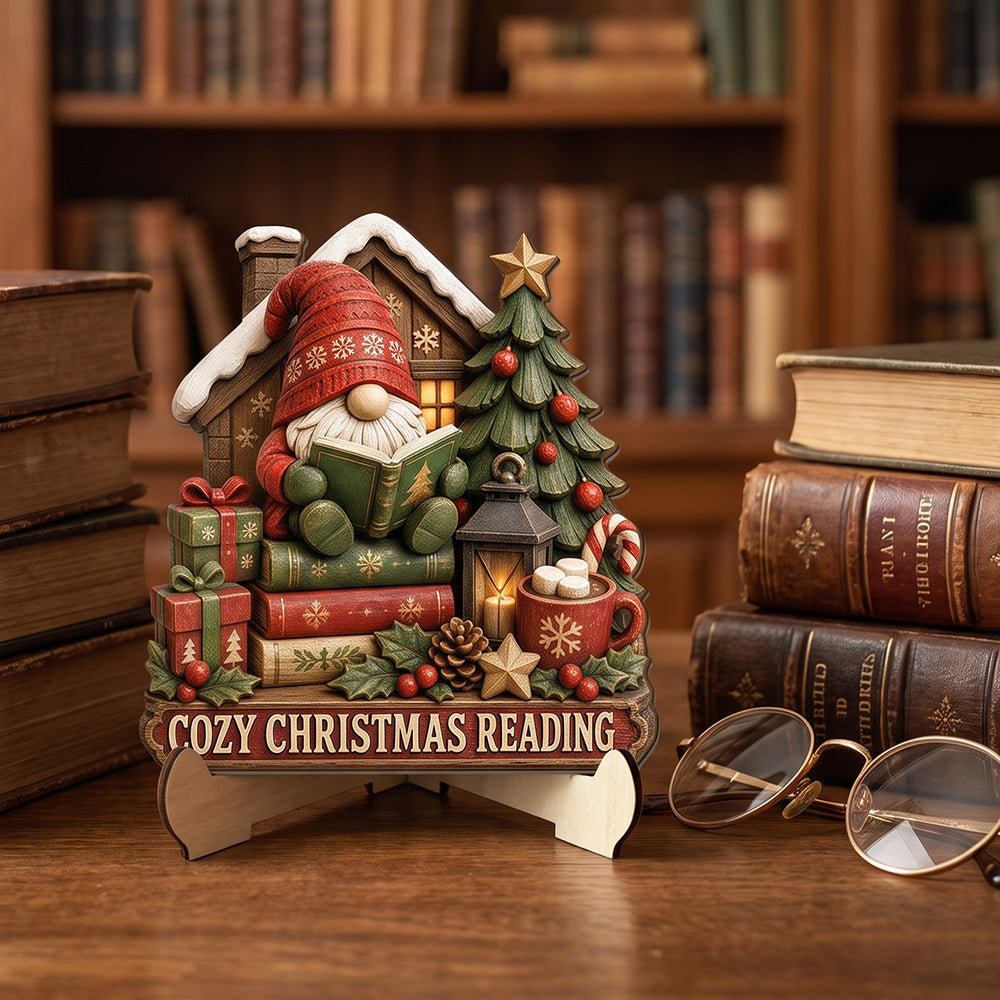 Christmas Reading Theme Wooden Tabletop Decor