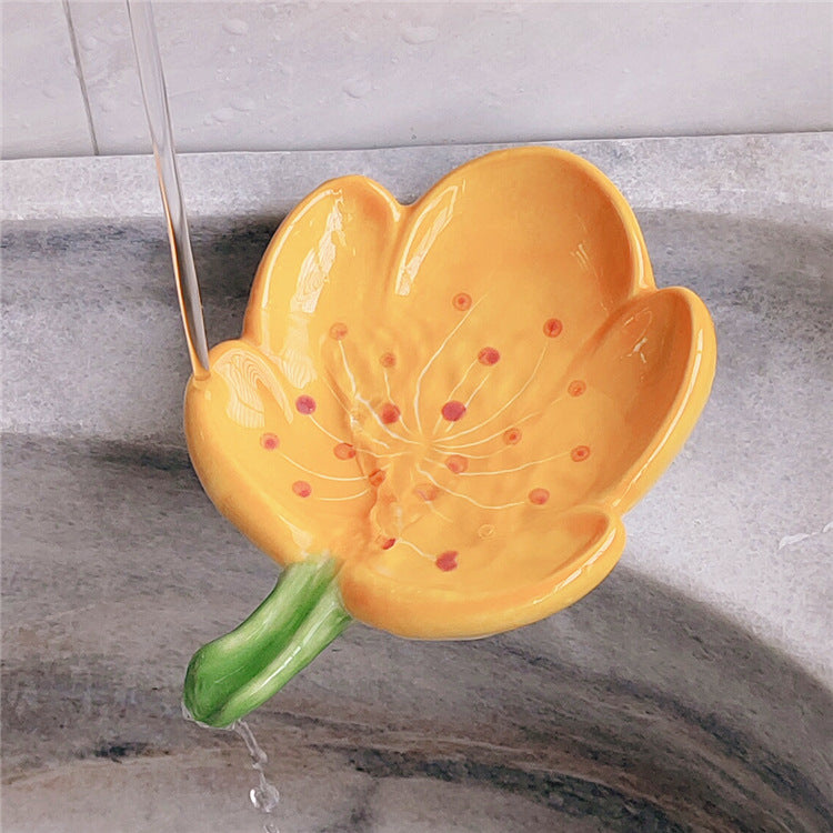 Flower Ceramic Soap Dish Floral Bathroom Tray Decor