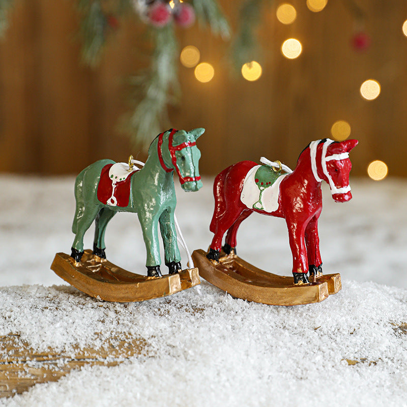 Resin Rocking Horse Christmas Tree Hanging Ornament Table Decor