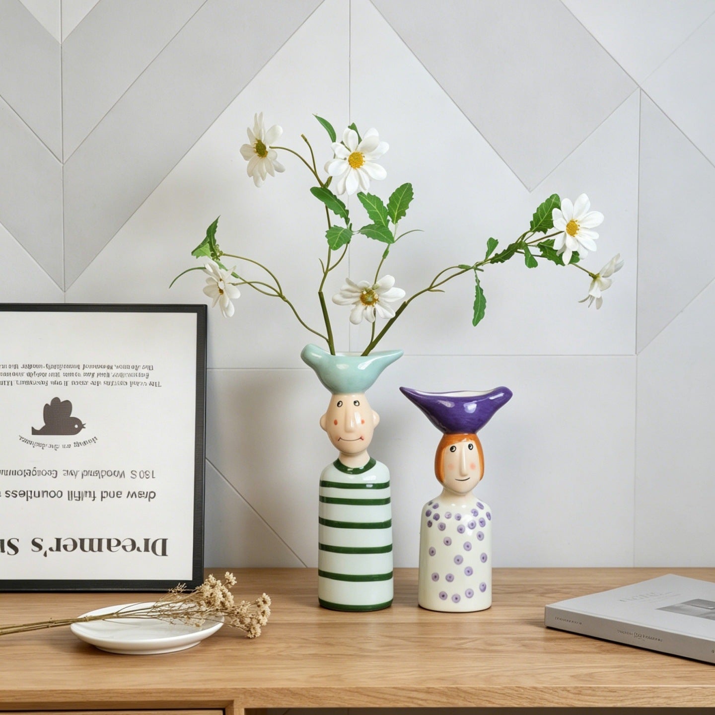 Nordic Cartoon Ceramic Vase Home Desk Flower Decor