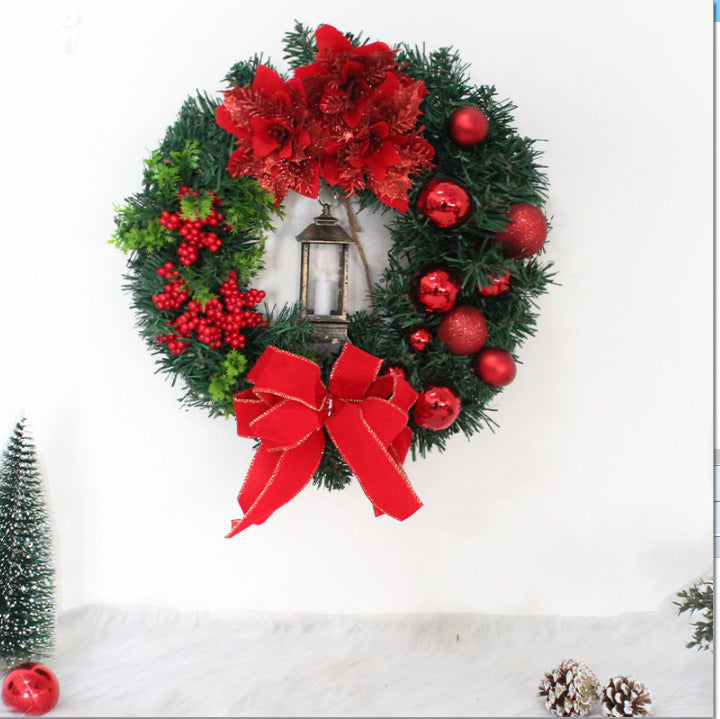 Christmas Wreath with Red Bow and Ornaments Door Decor