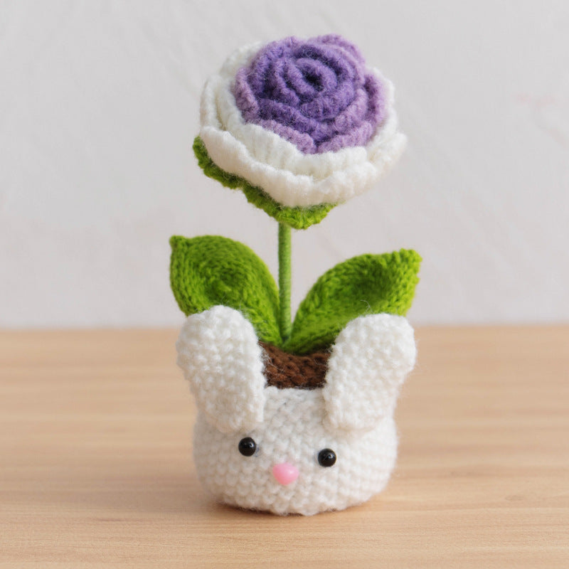 Valentine Holiday Decorations Crochet Rose Desk Planter