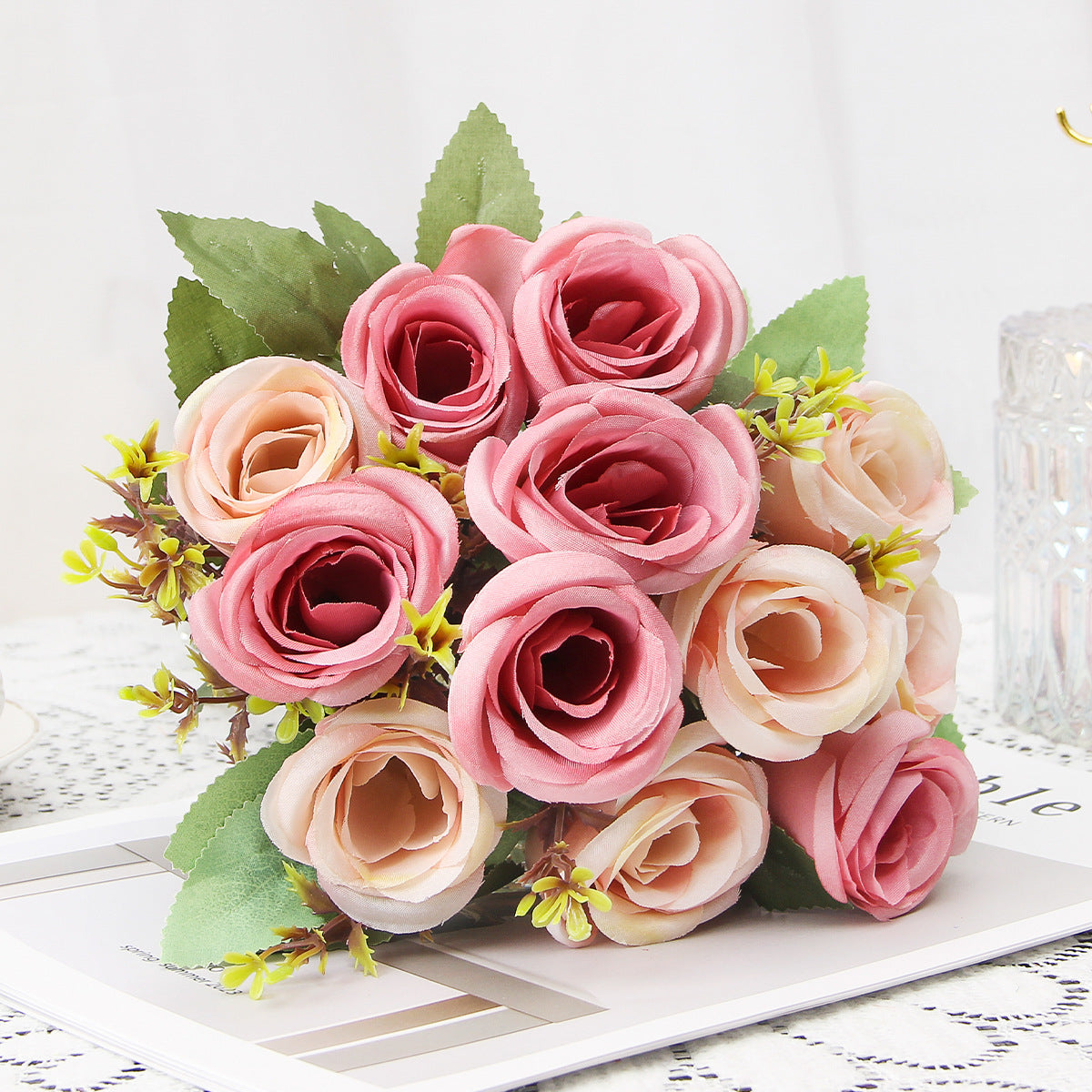 Valentine’s Day Vintage Faux Rose Mini Bouquet Home Décor