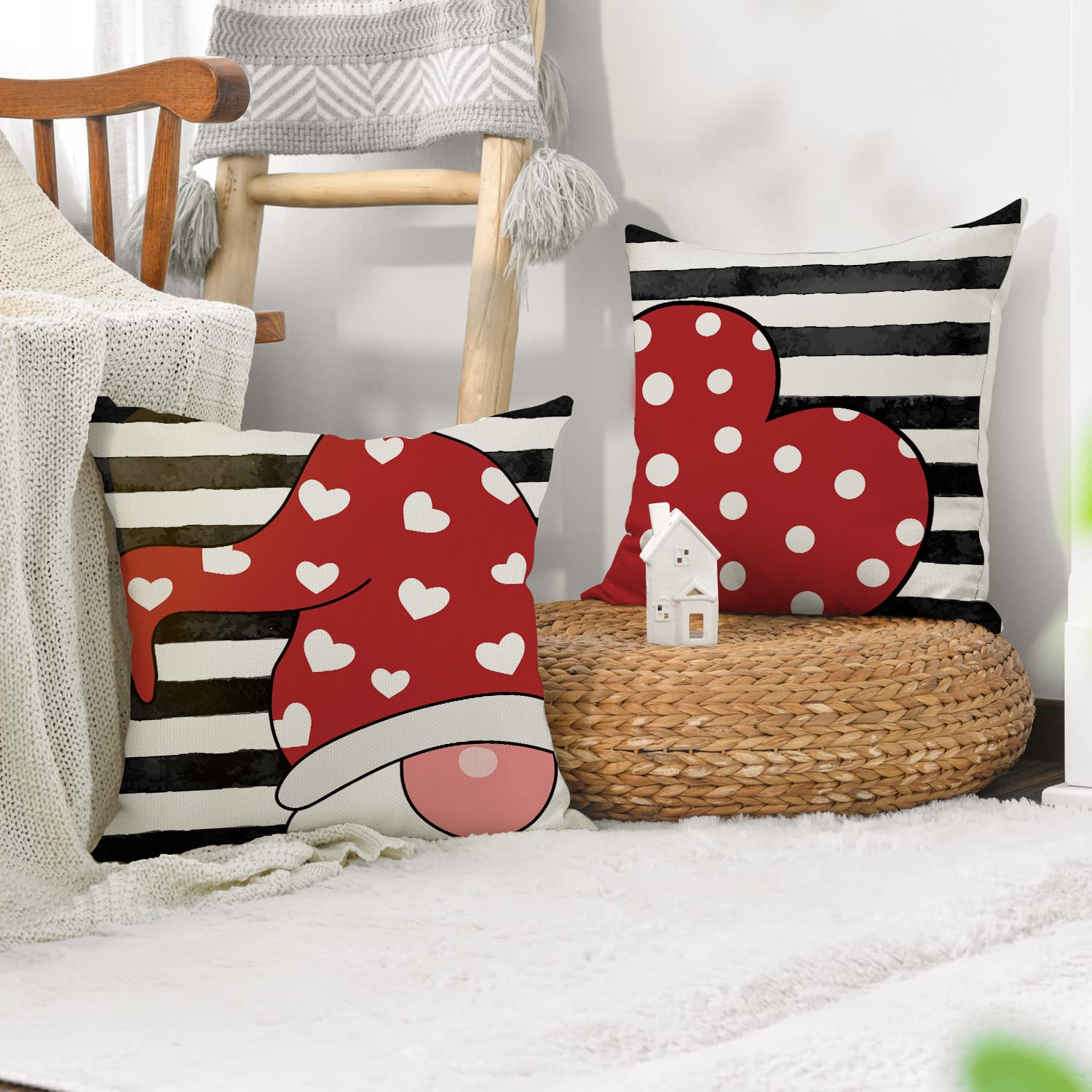Valentine Heart Gnome Pillow Cover Red Love Decor