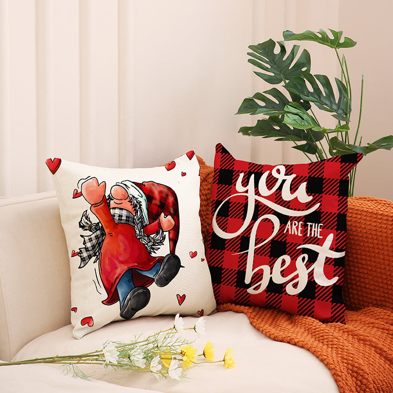 Valentine Gnome Pillow Covers Red Heart Plaid Decorative