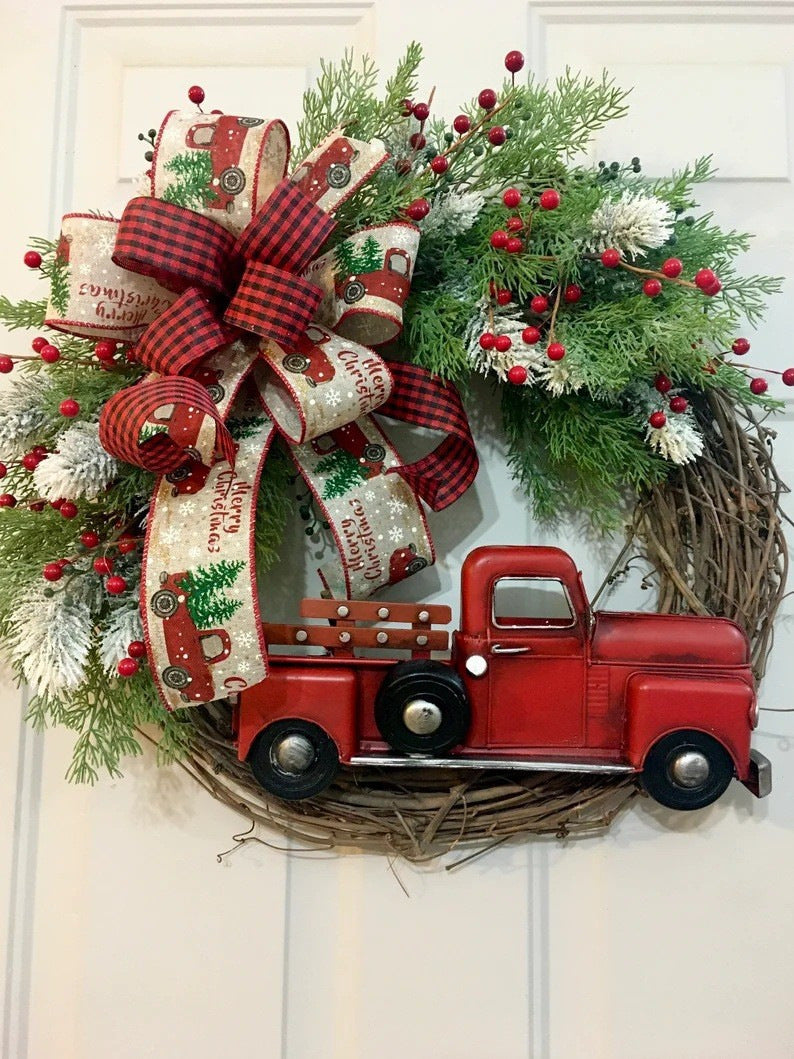 Red Truck Christmas Wreath Farmhouse Style Holiday Decor