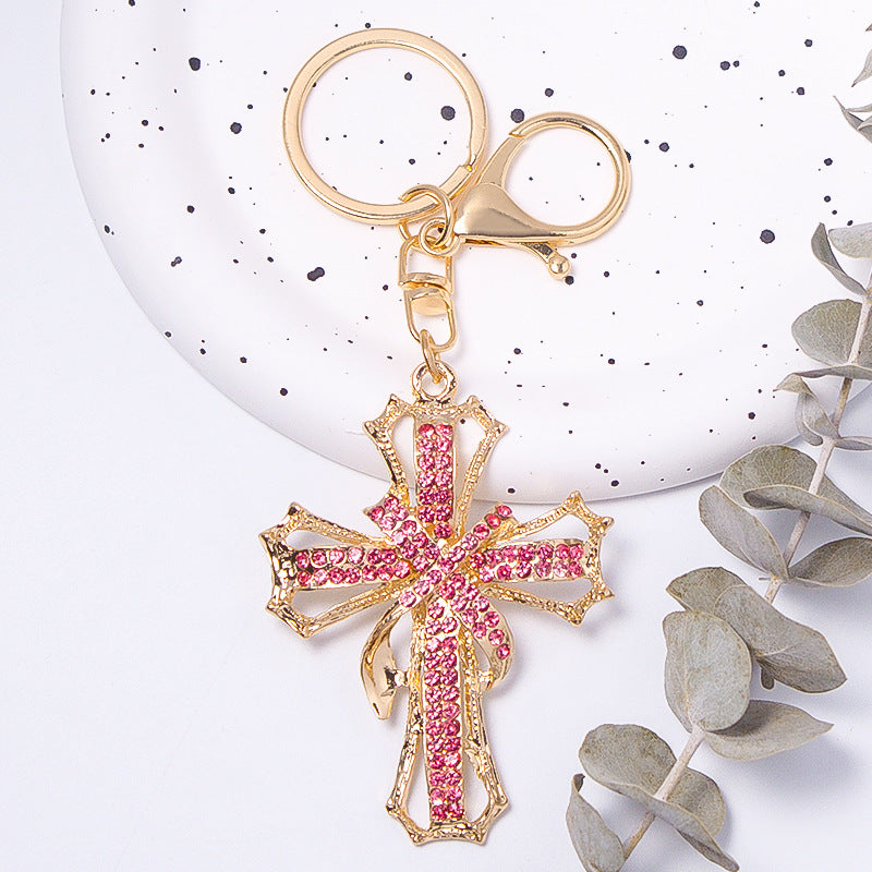 Crystal Cross Keychain Rhinestone Metal Bag Car Charm