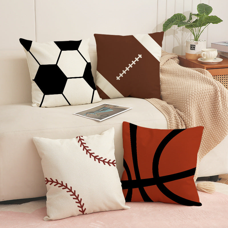 Sports Ball Square Faux Linen Throw Pillow Cover 18x18