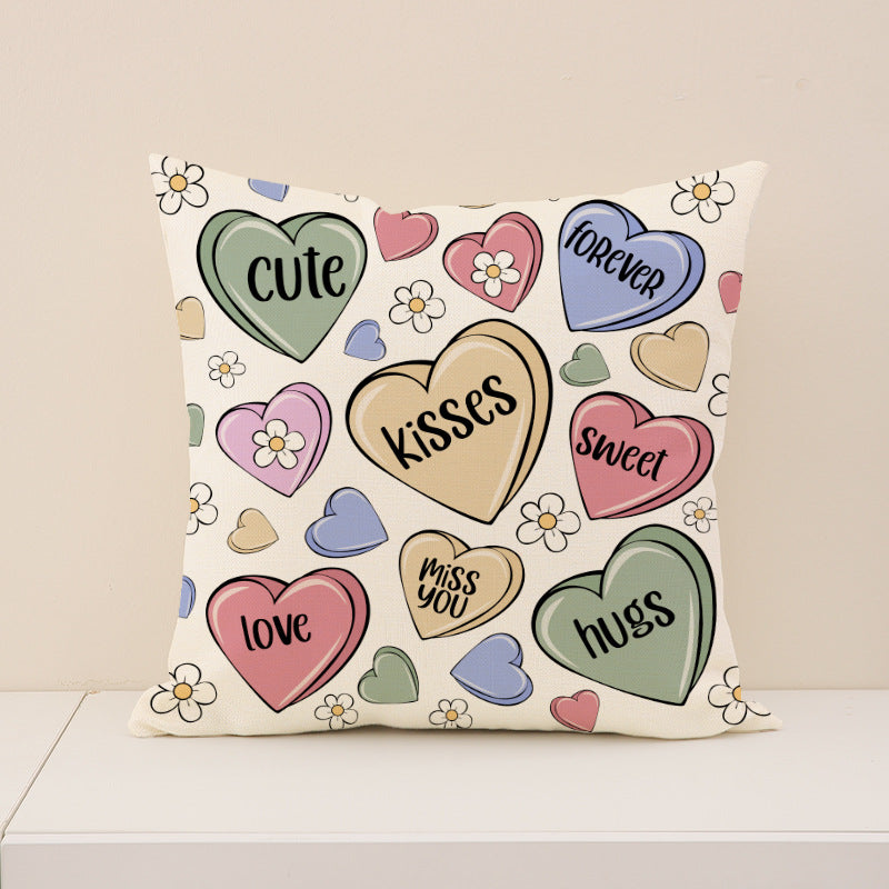 Valentine Candy Heart Throw Pillow Covers Decorative Cushion