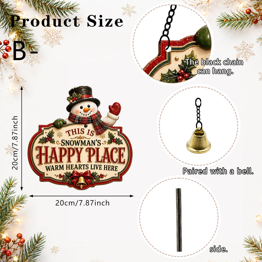 2D Printed Christmas Happy Place Wooden Door Sign Decor