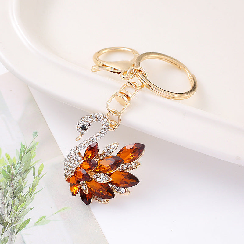Rhinestone Swan Keychain Zinc Alloy Bag & Car Charm