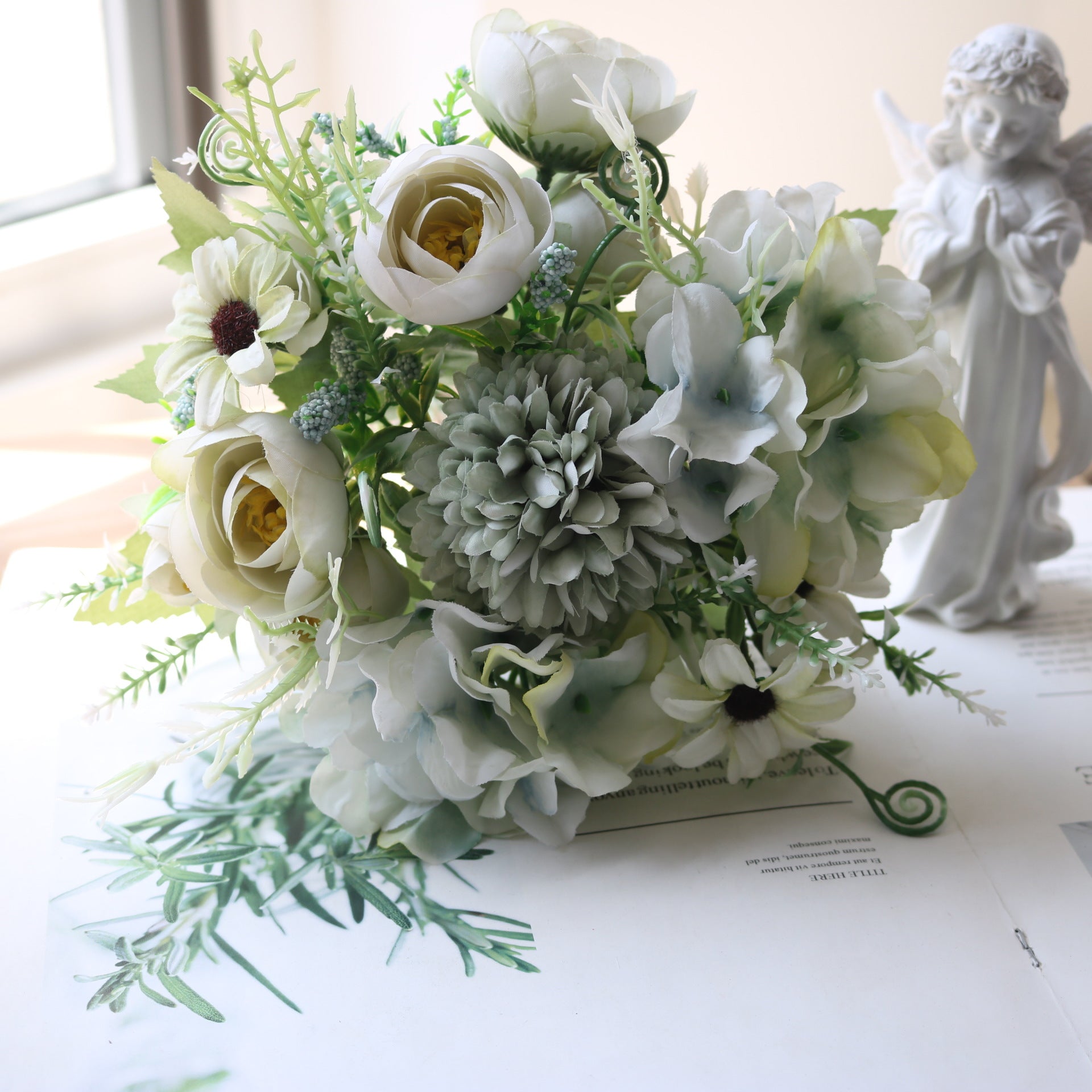 Valentine Nordic Faux Camellia Daisy Hydrangea Bouquet