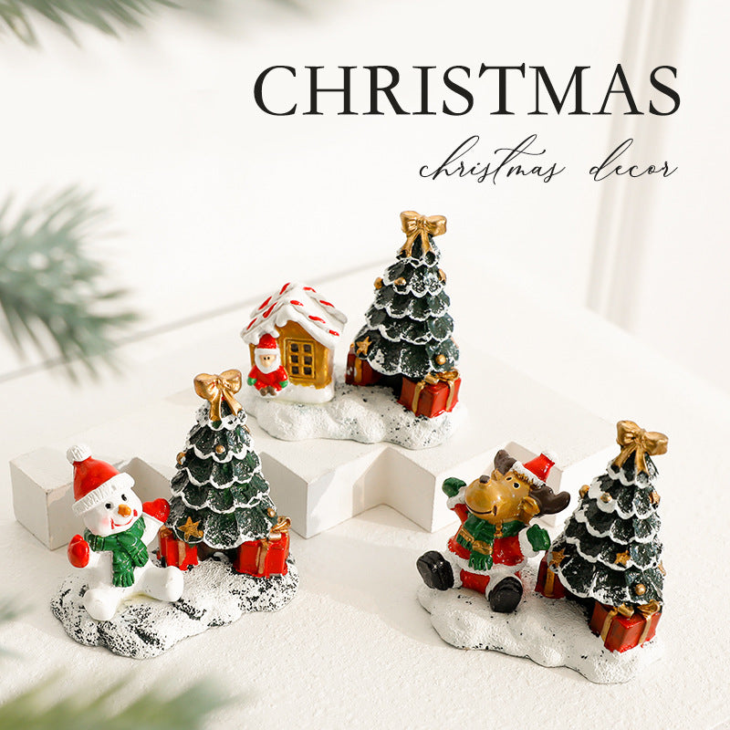 Resin Christmas Village Miniature Figurine Holiday Tabletop Decora