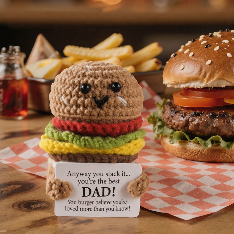 Crochet Hamburger Plush Toy Handmade Mini Desk Decoration