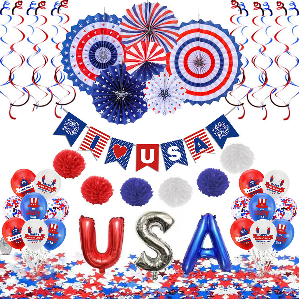 Fourth of July Party Decoration Kit USA Banner Balloons Set