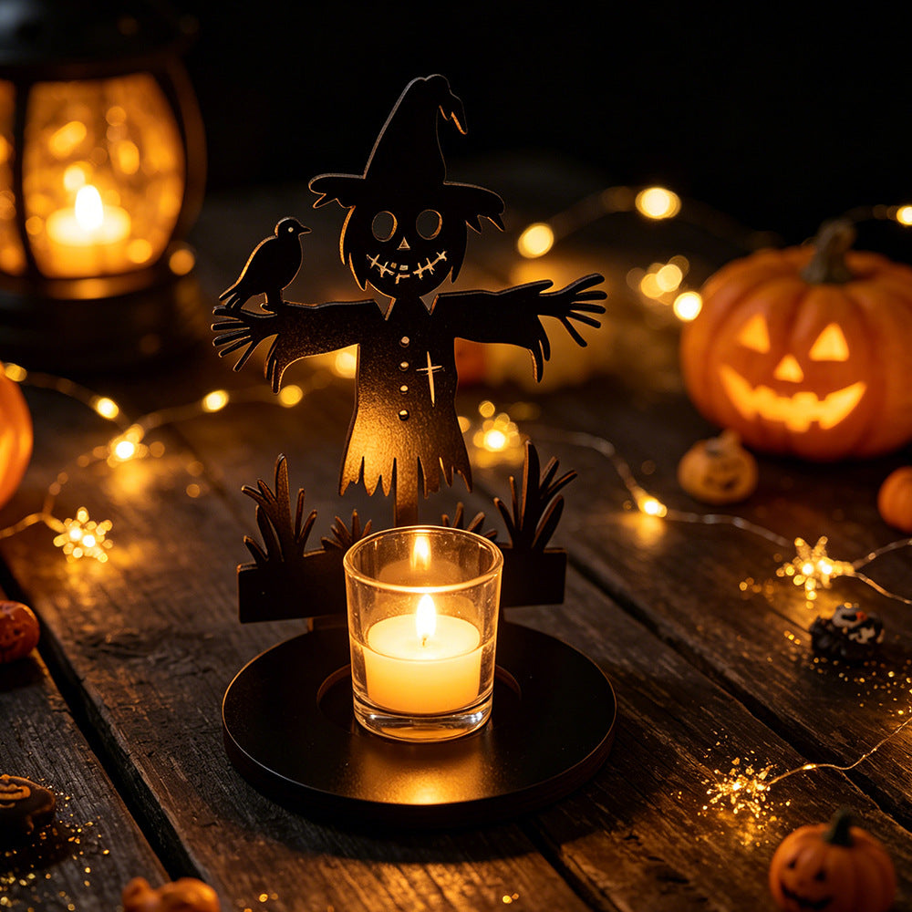 Spooky Halloween Wooden Candle Holder Tabletop Decor