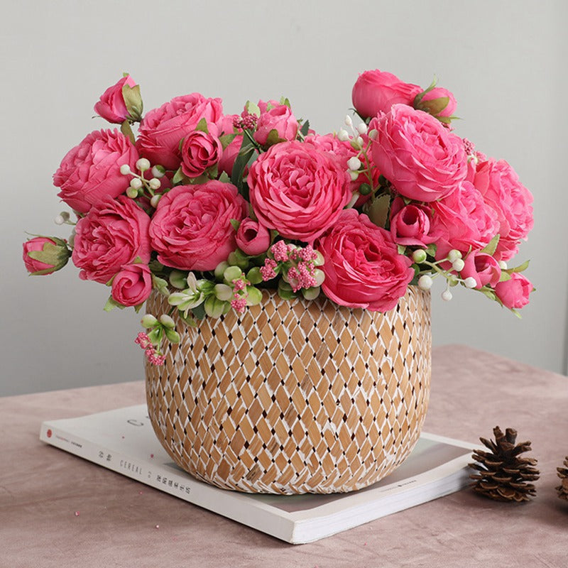 Artificial Peony Flower Arrangement Faux Silk Bouquet Decor
