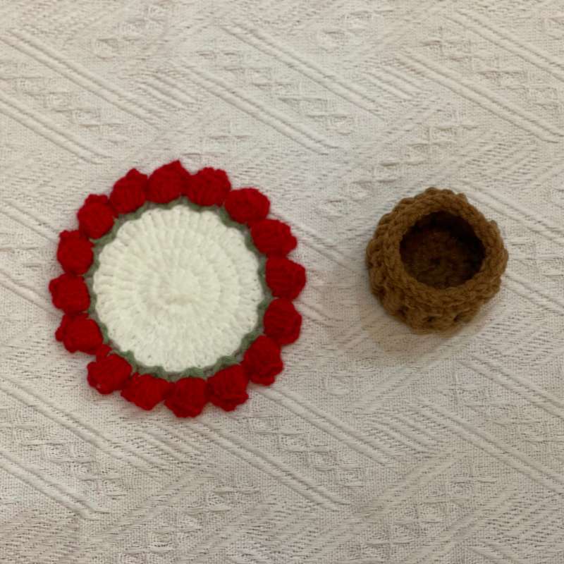 Handmade Crochet Flower Basket Coaster Set Home Decor