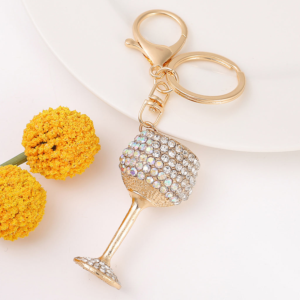 Rhinestone Wine Glass Keychain Crystal Charm Gift