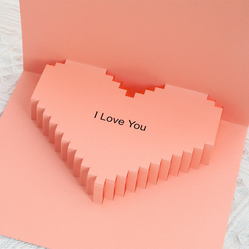 Valentines 3D Pop Up Love Greeting Card Pink Heart Handmade