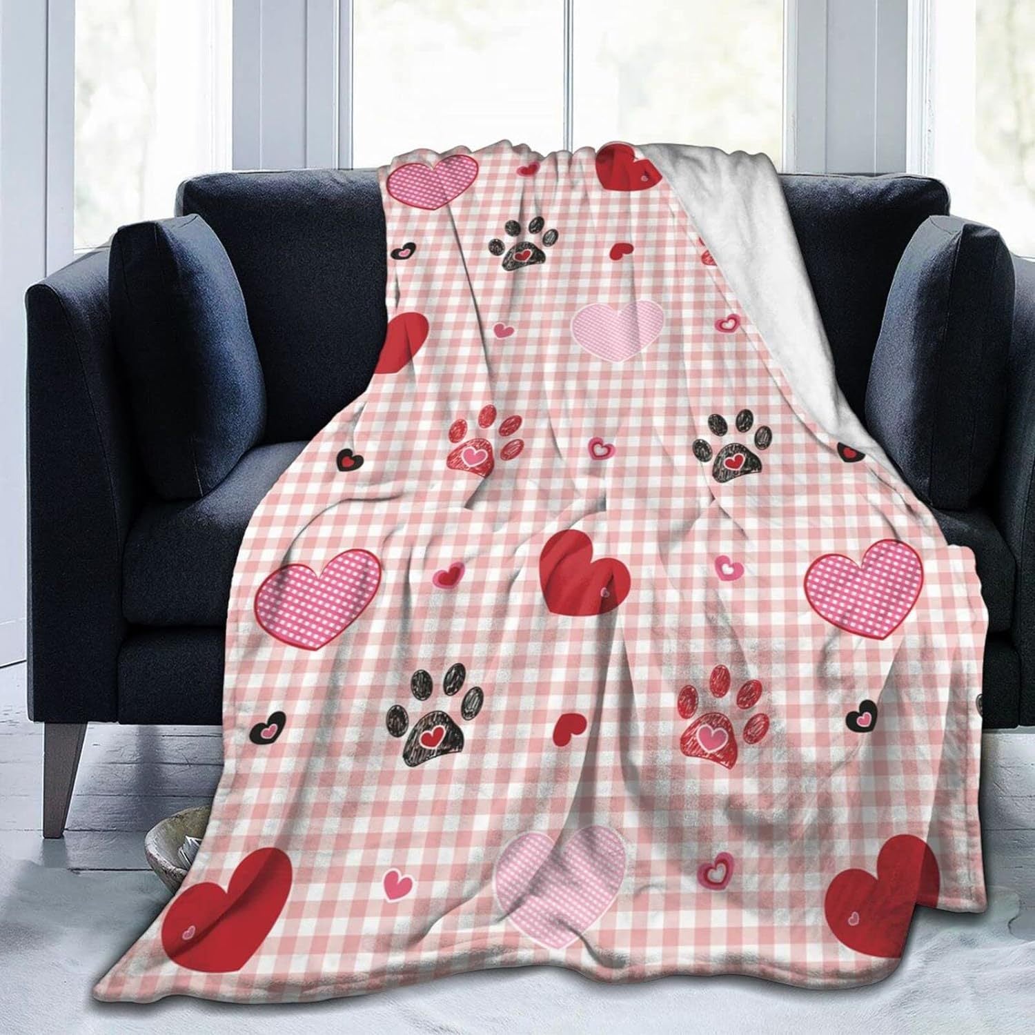Valentine Leopard Heart Flannel Throw Blanket Soft Cozy
