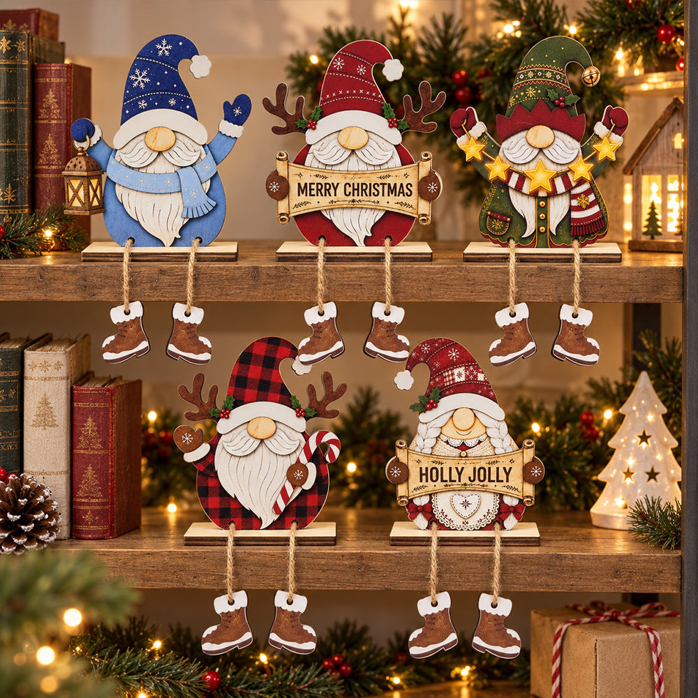 Christmas Gnome Wooden Tabletop Decor With Boots