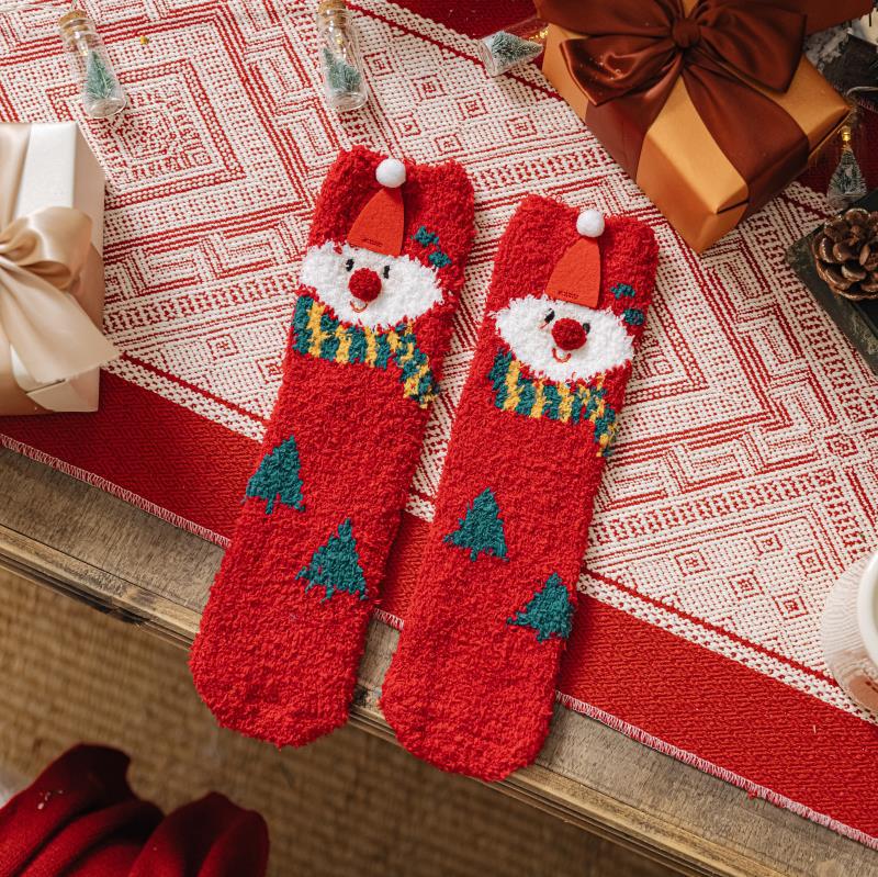 Christmas Coral Fleece Socks Cozy Holiday Winter Socks