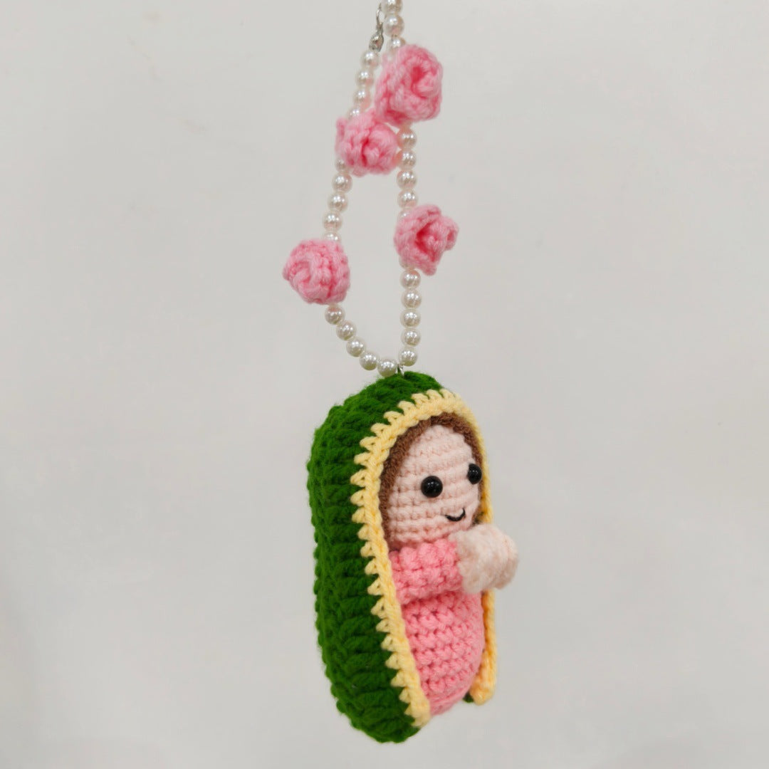 Handmade Crochet Doll Pendant Floral Keychain Charm