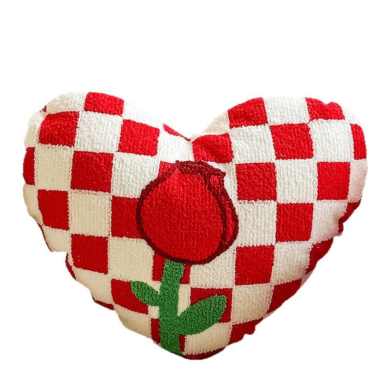Chenille Heart Valentine Decorative Pillow with Rose Design