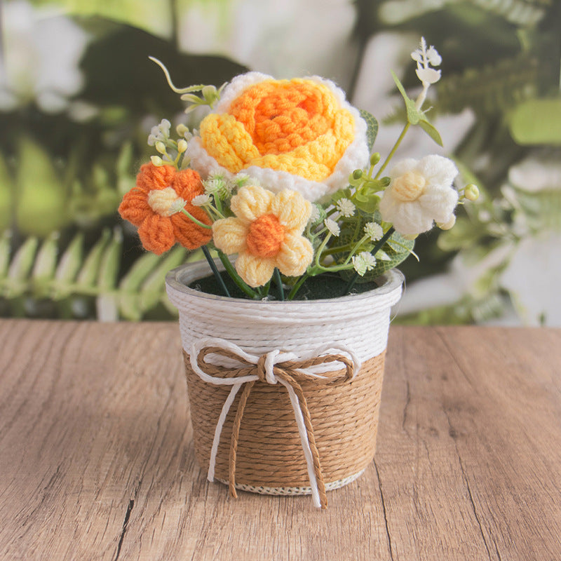Crochet Sunflower Rose Pot Large Handmade Decor
