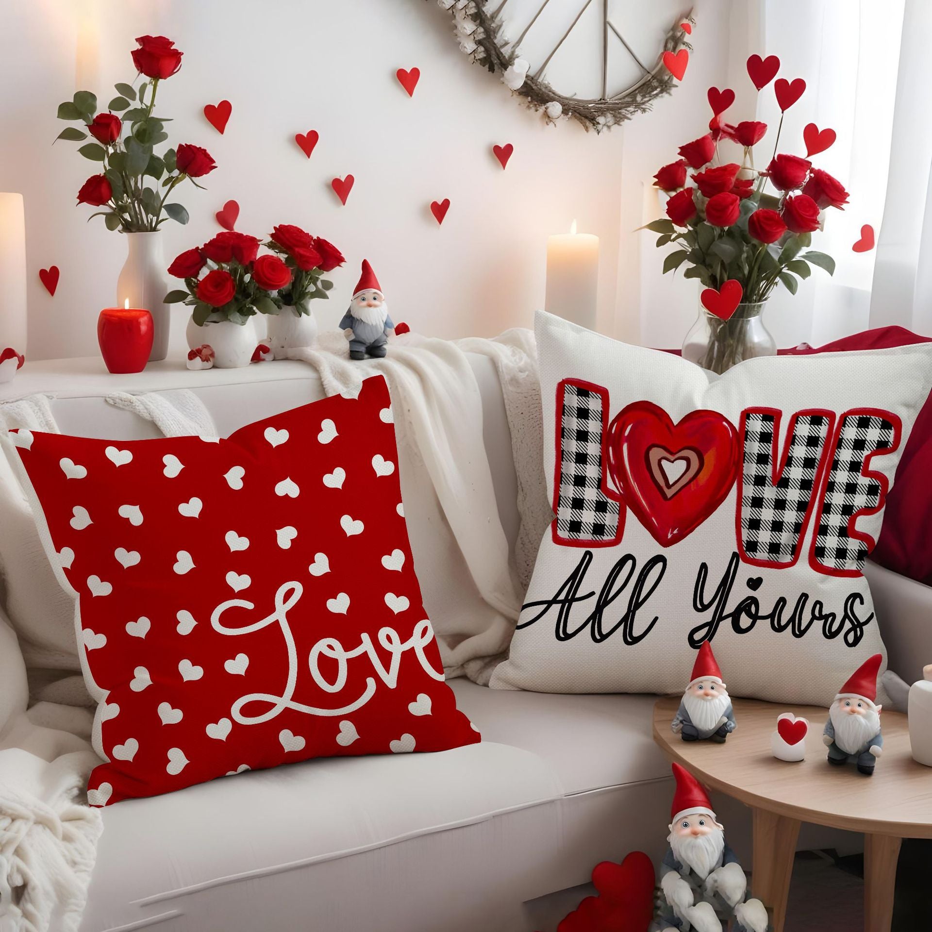 Valentine Linen Heart Throw Pillow Cover Romantic Sofa Decor