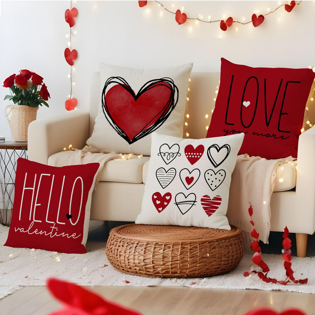 Valentine Red Heart Pillow Covers Romantic Letter Sofa Decor