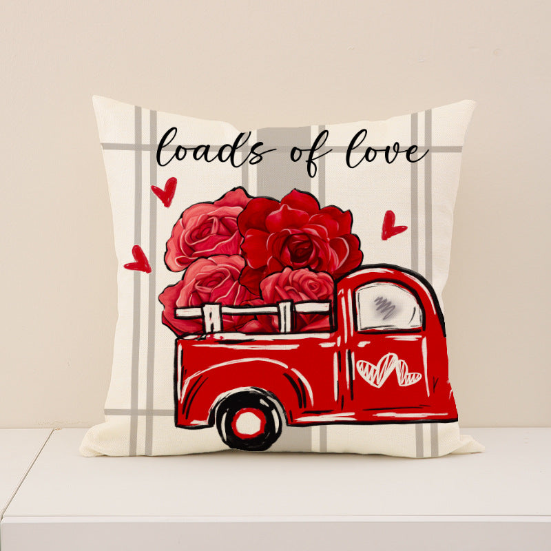 Valentine Gnome Red Truck Love Quote Cushion Cover Set