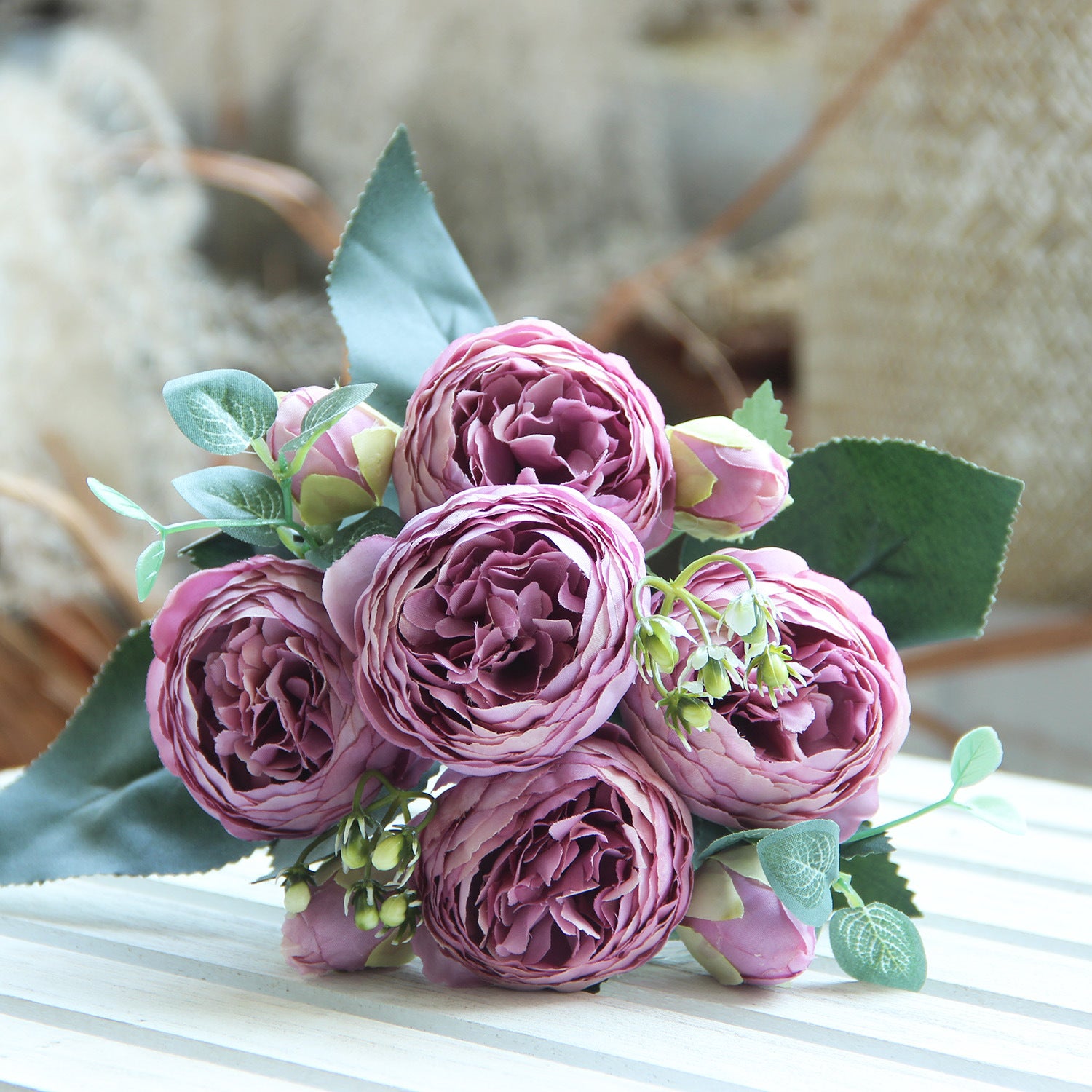 Valentine’s Day Faux Peony Rose Bouquet Silk Floral Decor