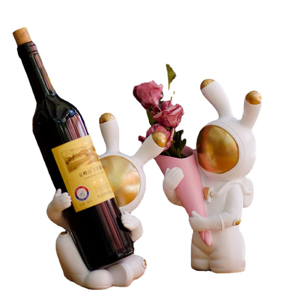 Astronaut Bunny Table Decor Storage Wine Holder Cute Gift