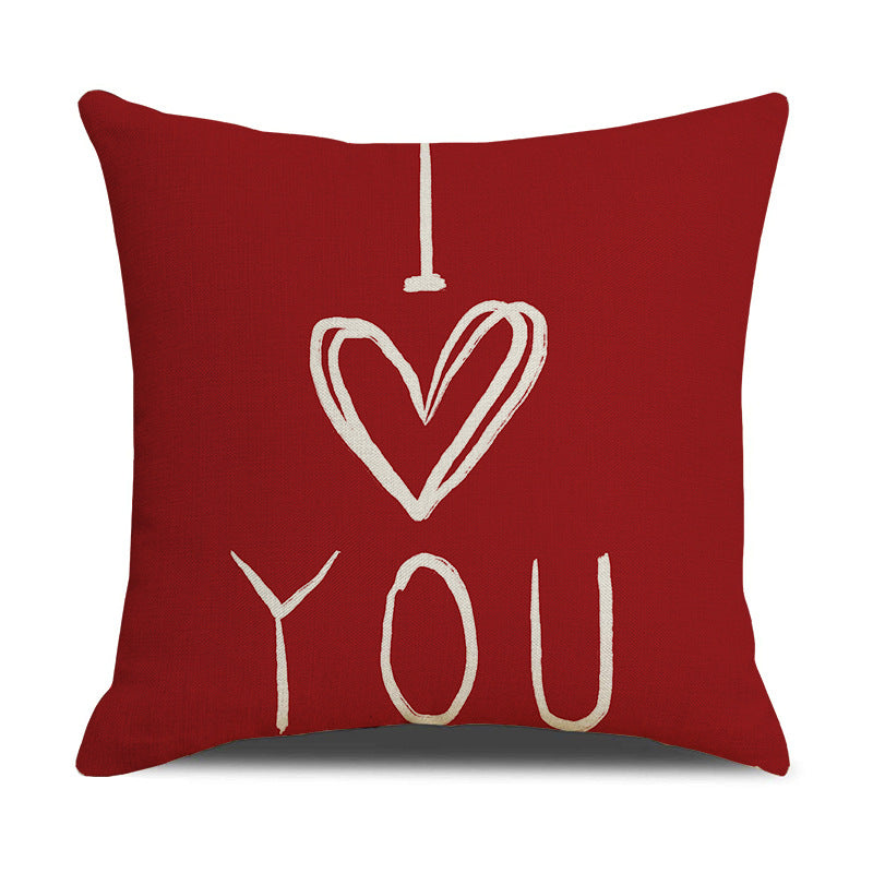 Valentine Heart Print Linen Pillow Cover Set for Sofa Decor