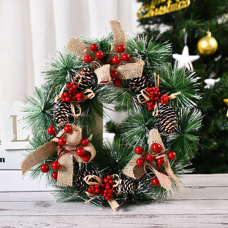 Snow Frosted Pinecone Christmas Wreath with Red Berries
