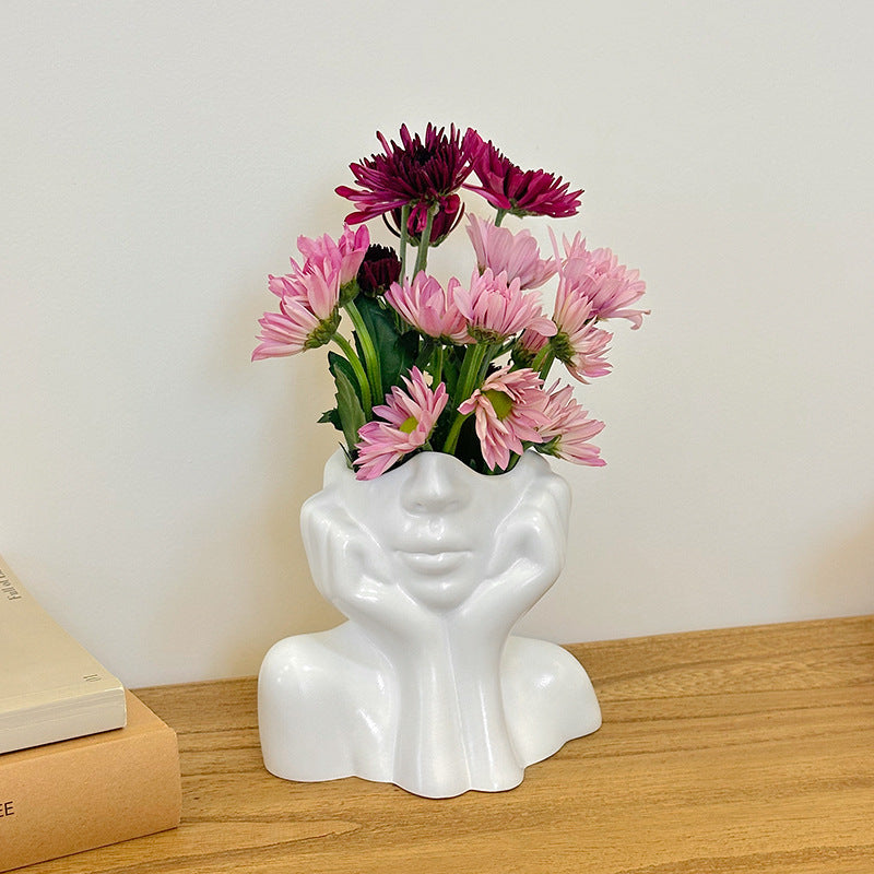 Modern Face-Shaped Ceramic Vase for Home Tabletop Decor