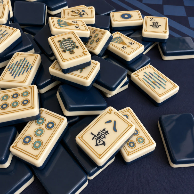 Acrylic Mahjong Set Navy Blue Classic Game Tiles