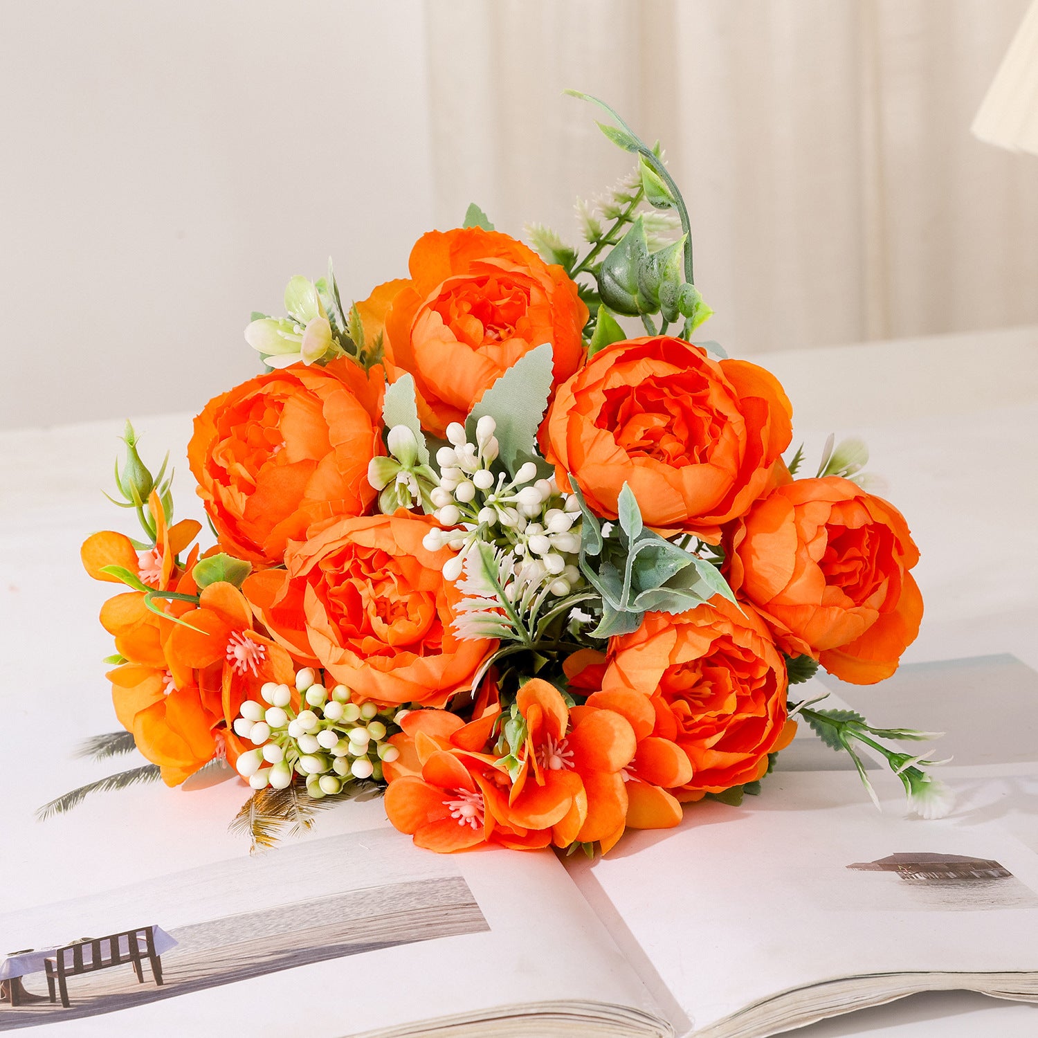Valentine’s Day Faux Peony Bouquet Silver Frost Home Decor