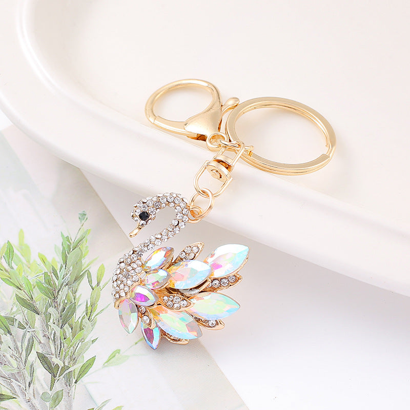 Rhinestone Swan Keychain Zinc Alloy Bag & Car Charm
