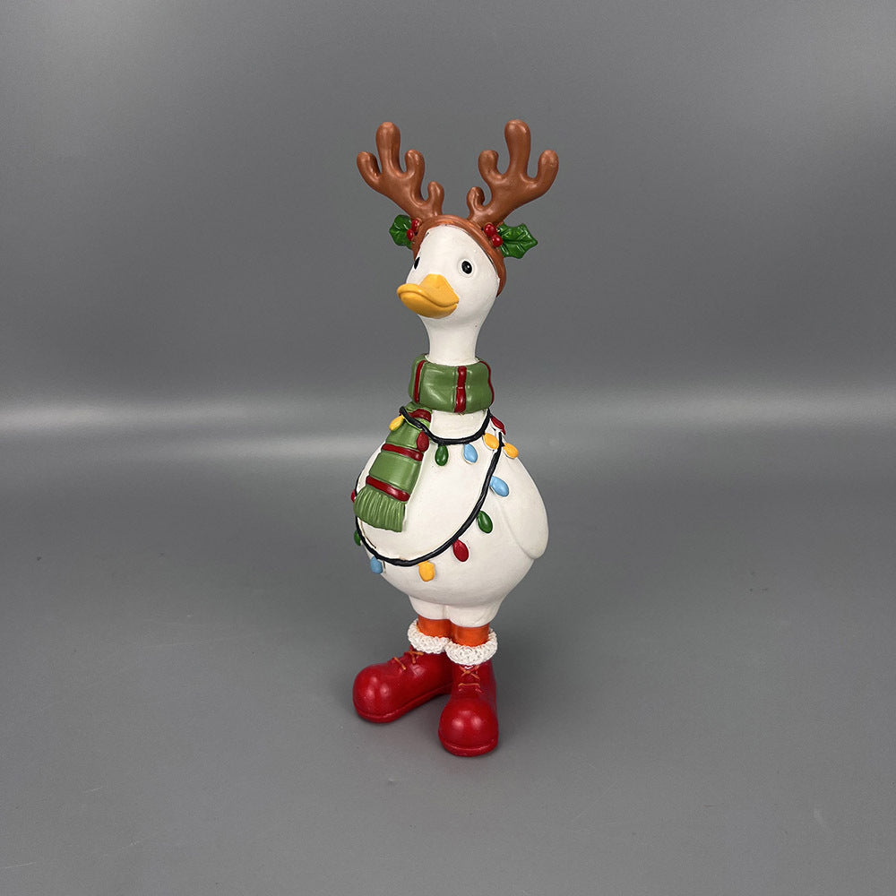 Cute Resin Christmas Duck Figurines Holiday Tabletop Decor