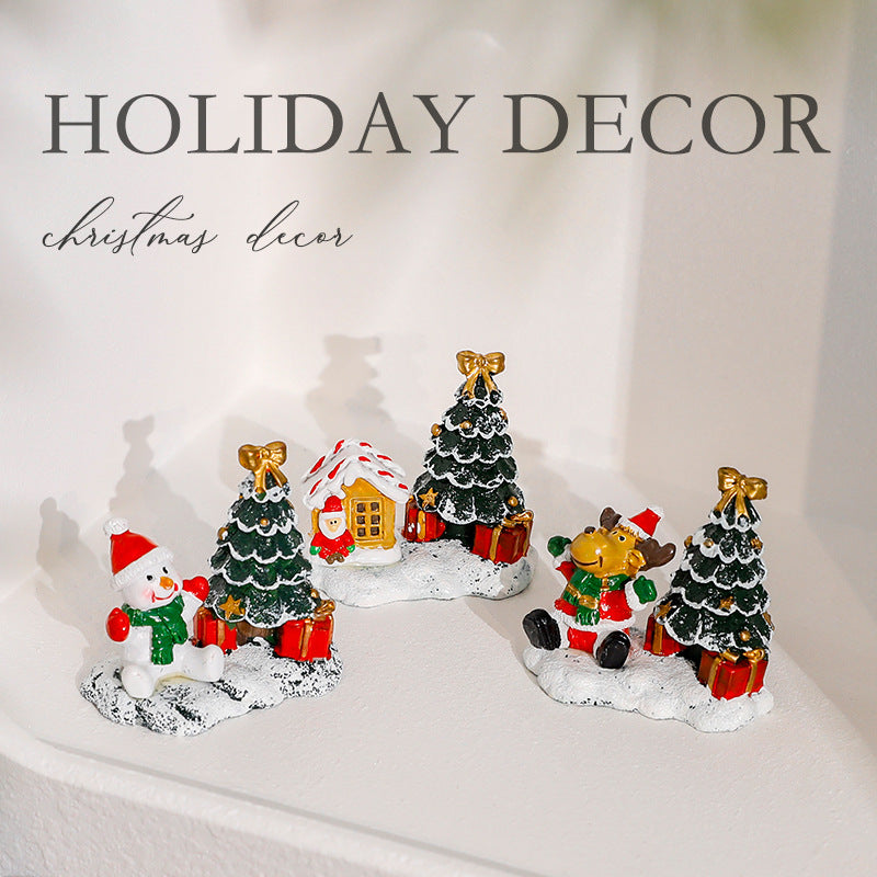 Resin Christmas Village Miniature Figurine Holiday Tabletop Decora