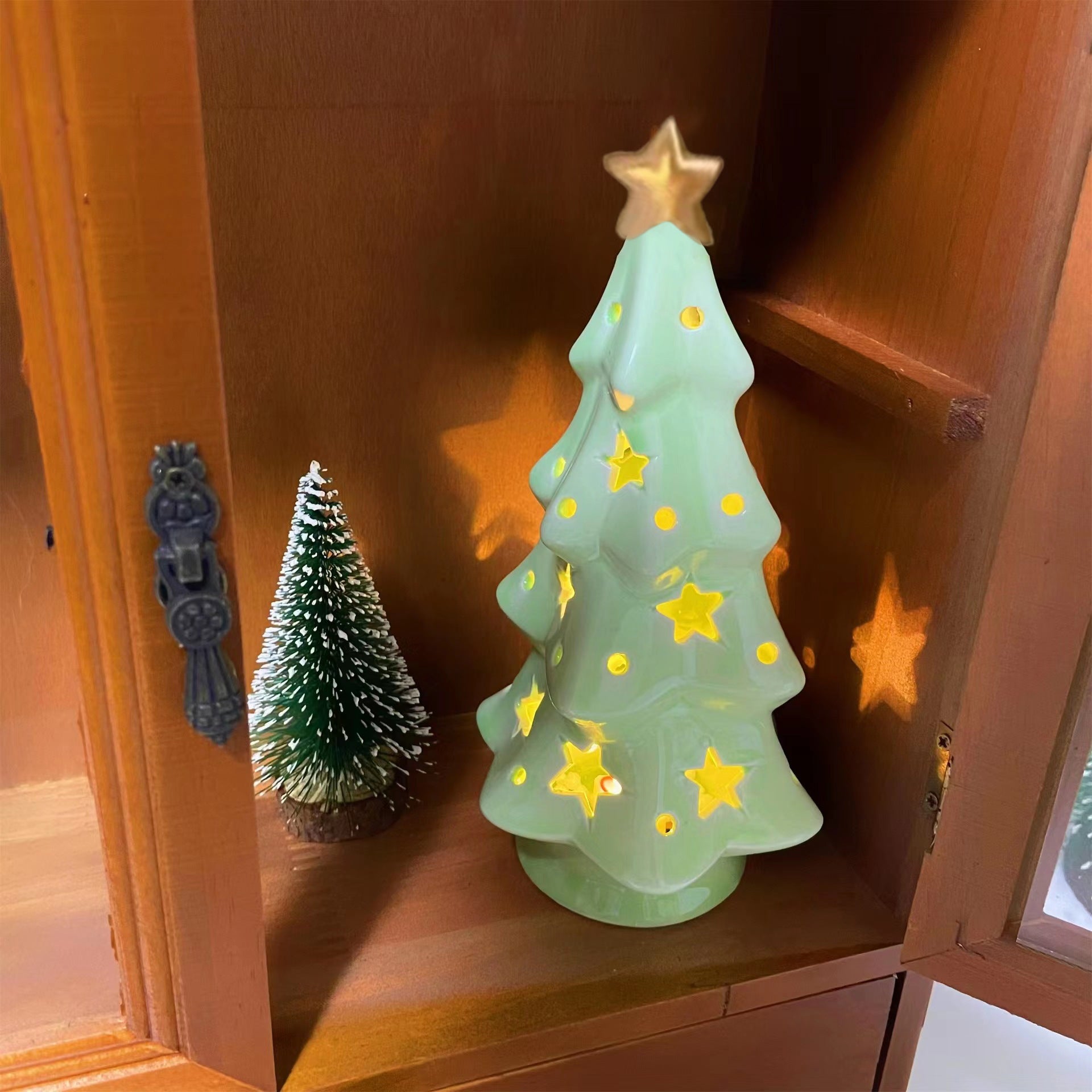 Ceramic Christmas Tree LED Night Light Holiday Table Decor