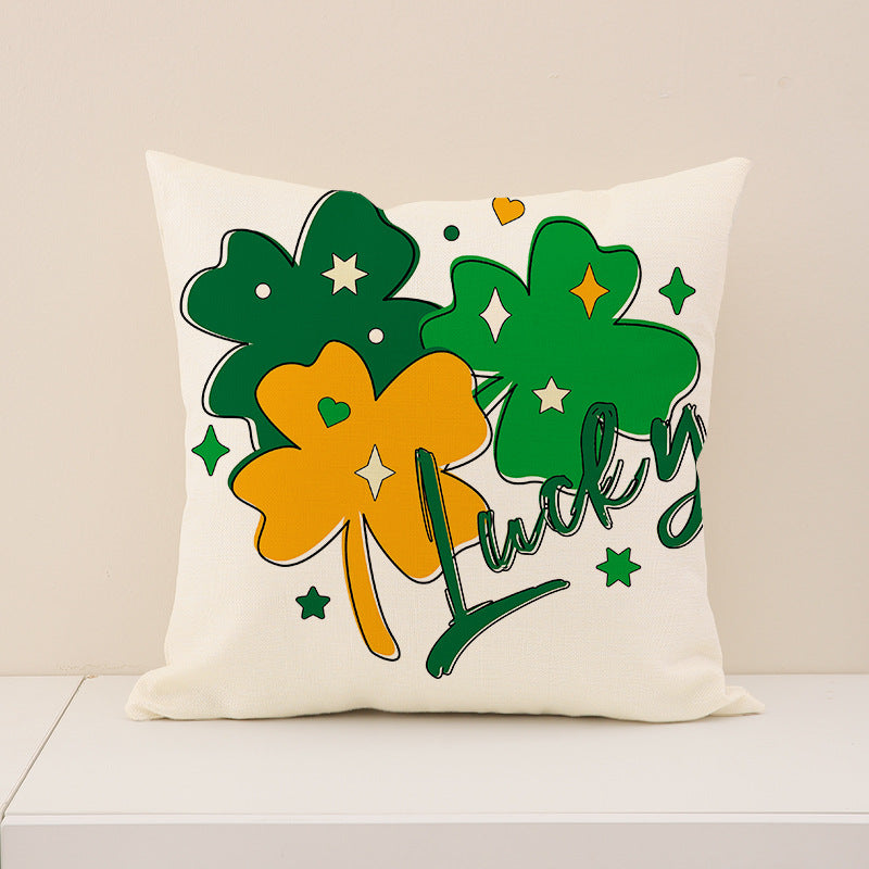 St. Patrick’s Day Shamrock Print Linen Pillow Cover