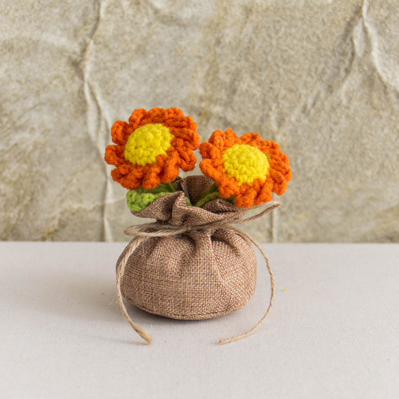 Valentine Handmade Crochet Daisy Potted Faux Flower