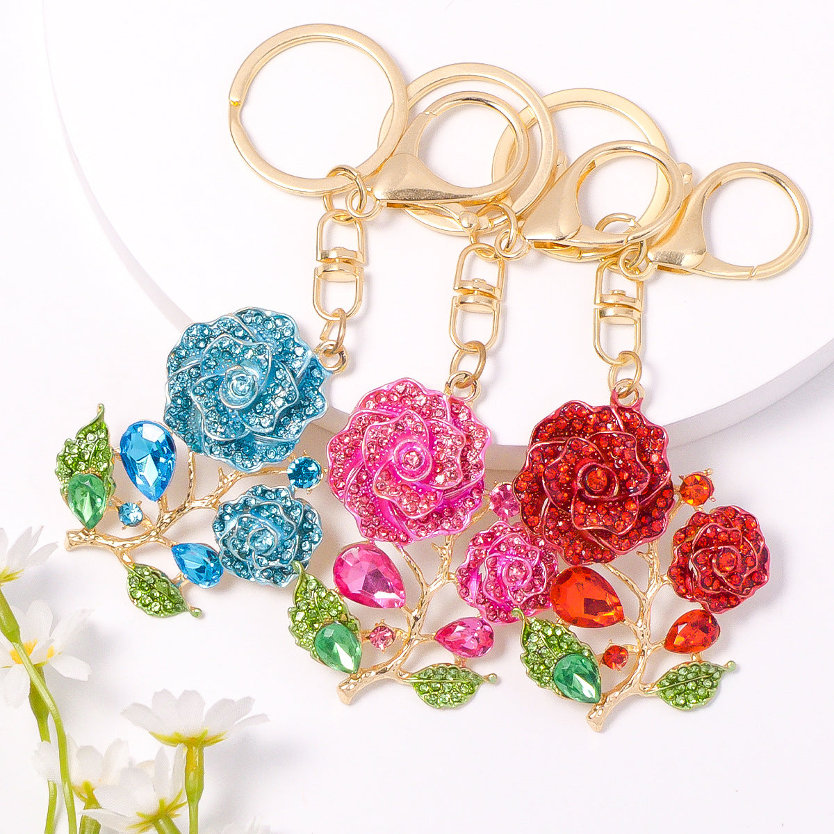 Valentine’s Day Crystal Rose Keychain Rhinestone Metal Charm