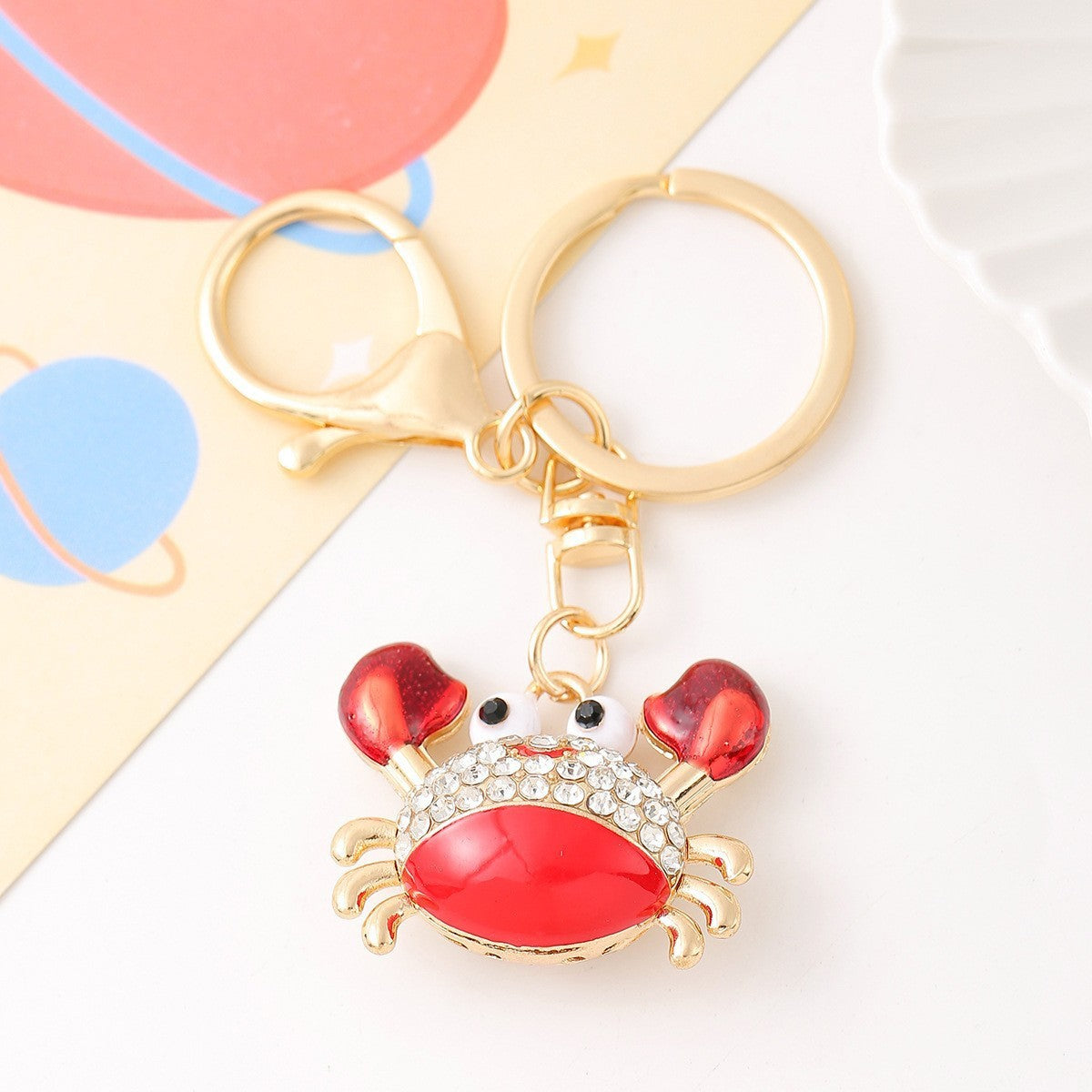 Crystal Crab Keychain Sparkling Charm with Metal Ring